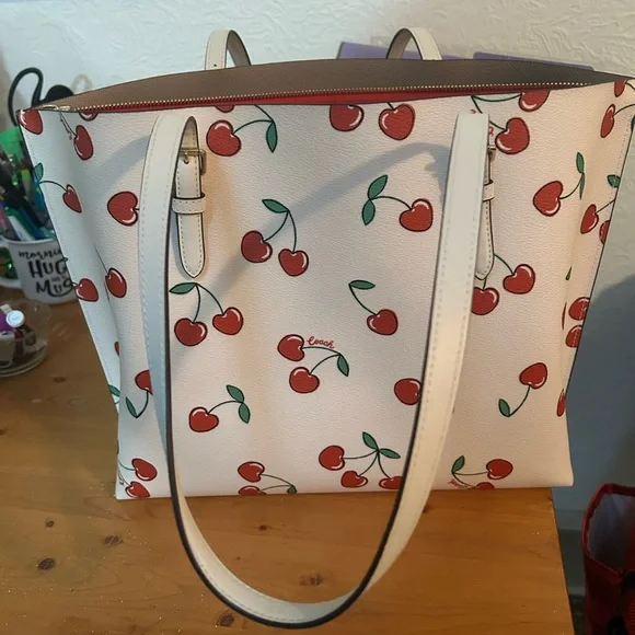 Coach Mollie Tote with Cherry Heart Print on Canvas HTF - Picture 2 of 16